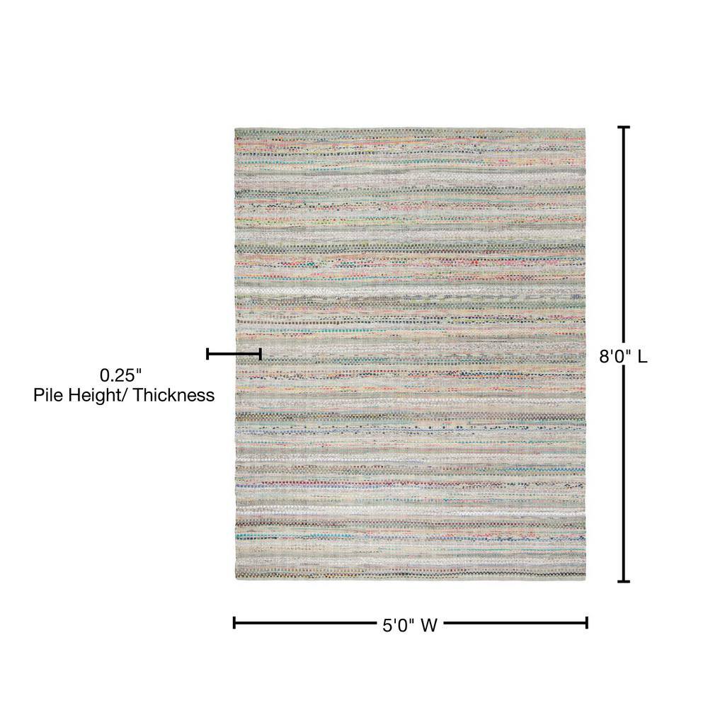 Grey and Multicolor Handwoven Wool Cotton Stripe Area Rug