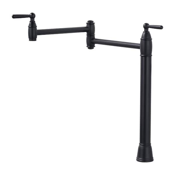 Deck Mounted Pot Filler with Double Handle in Matte Black