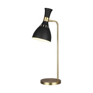 ED Ellen DeGeneres Crafted by Generation Lighting Joan 25 in. H 1-Light Matte Black and Brass Table Lamp with LED Bulb