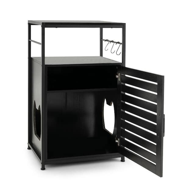 ANGELES HOME 23 in. W x 18 in. D x 38 in. H MDF Cat Litter Box Enclosure with Louvered Door in Black
