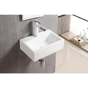 Wall-Mounted Rectangle Bathroom Sink in White