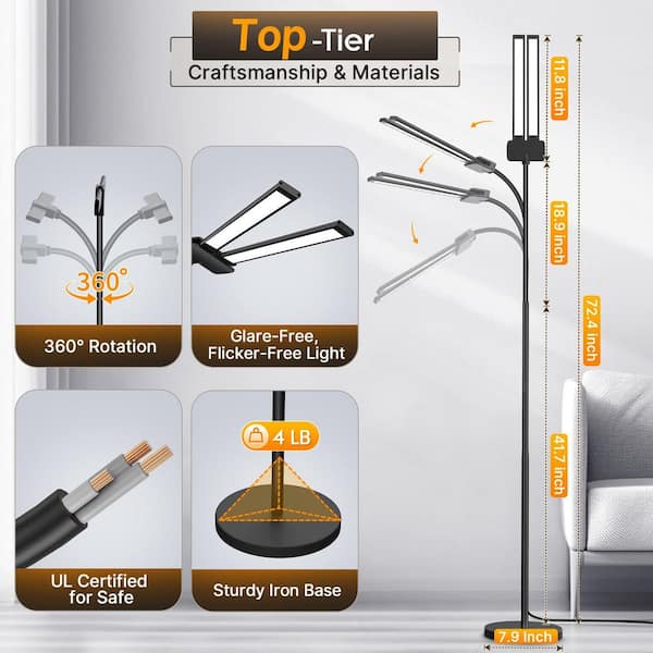 BeamBox 59 in. Dual Head Gooseneck LED Floor Lamp with Gesture