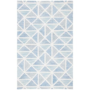Abstract Ivory/Blue 5 ft. x 8 ft. Striped Triangle Area Rug