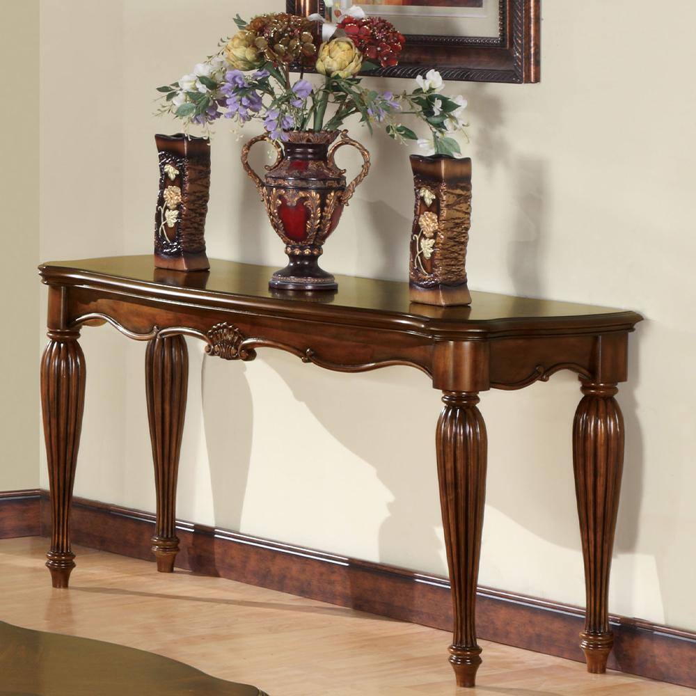 Elegant Carved Cherry Wood Sofa Table - Traditional Elegance