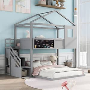 Harper & Bright Designs Gray Twin Over Full Wood House Bunk Bed with ...