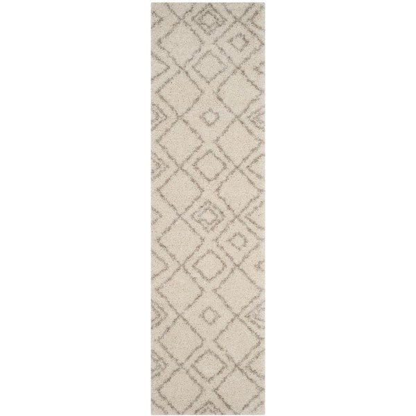 Arizona Shag 2 ft. x 14 ft. Ivory/Beige Multi-Diamond Geometric Runner Rug