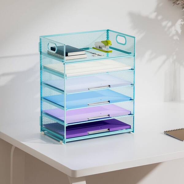 Acrylic File Sorter Organizer - 5-Section Desk Tray For Mail, Documents & Office Supplies