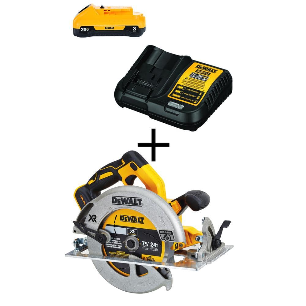 DEWALT 20V MAX XR Cordless Brushless 7-1/4 in. Circular Saw, (1) 20V  Compact Lithium-Ion 3.0Ah Battery, and 12V-20V MAX Charger DCS570BW230C  The Home Depot