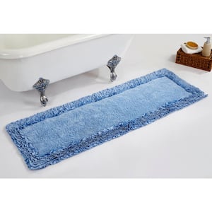 Shaggy Border Collection Blue 20 in. x 60 in. 100% Cotton Bath Rug