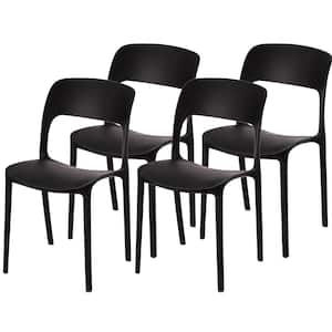 Modern Plastic Outdoor Dining Chair with Open Curved Back in Black (Set of 4)