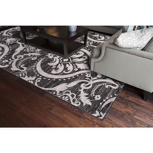 Lara Large Damask Anthracite 7 ft. x 9 ft. Area Rug