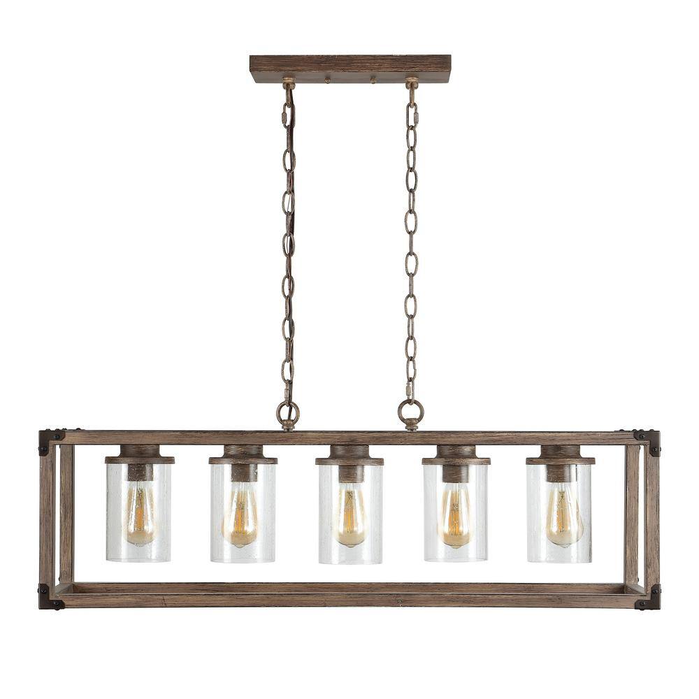 Zeniba 36" Rustic Farmhouse LED Pendant with Seeded Glass - Oil-rubbed Bronze