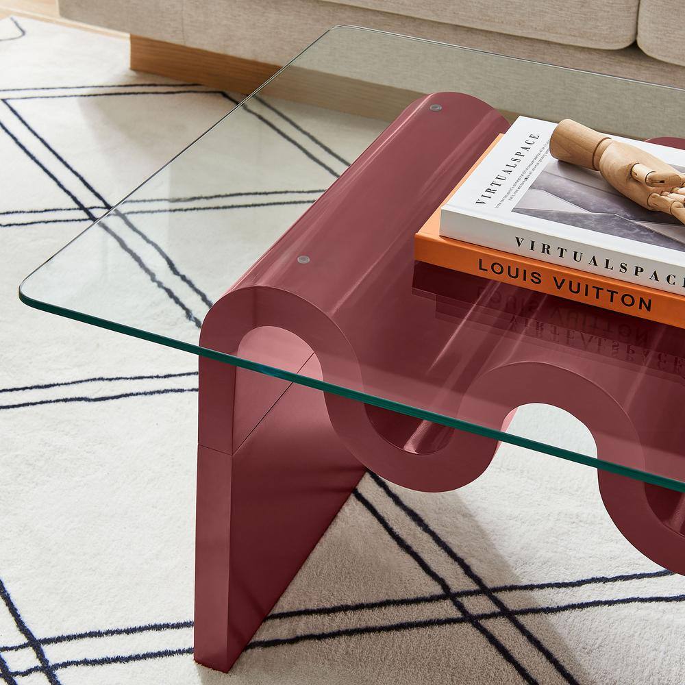 Ondine Spiced Apple Wood and Glass Retro Coffee Table