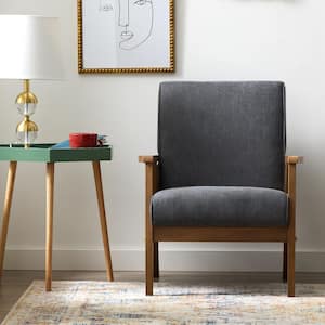 Lara Charcoal Polyseter Upholstered Exposed Arm Wood Accent Chair