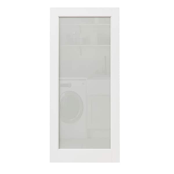 34 in. x 80 in. Solid Core MDF 1-Lite Tempered Frosted Glass and Manufacture Wood White Primed Interior Door Slab