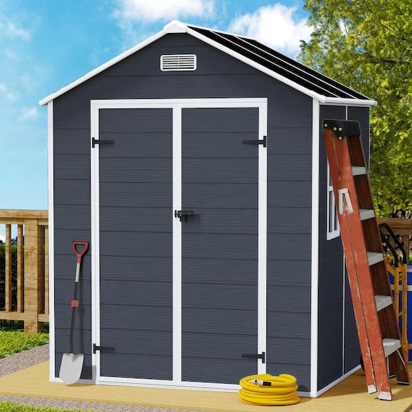 6 ft. W x 6 ft. D Resin Shed with 12mm Thick PP Board and HD Window Lighting, PP Material in Dark Gray (34 sq. ft. )