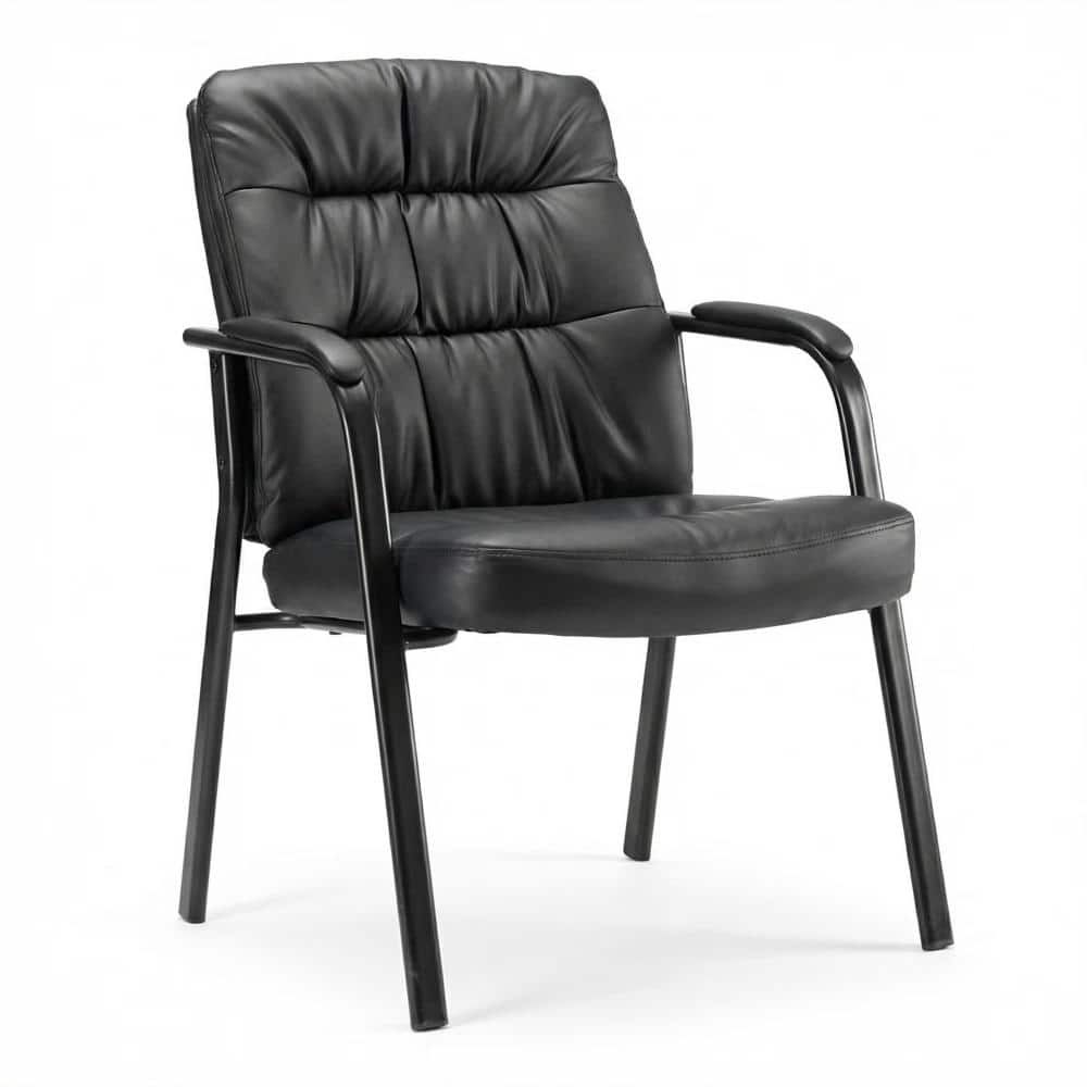 Stationary PU Leather Office Waiting Room Guest Chair No Wheels with Fixed Padded Armrests in Black price history on PriceWatchPro