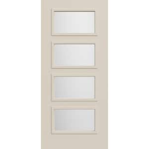 36 in x 80 in 4-Lite Equal Right-Hand/Inswing Frosted Glass Primed Steel Front Door Slab