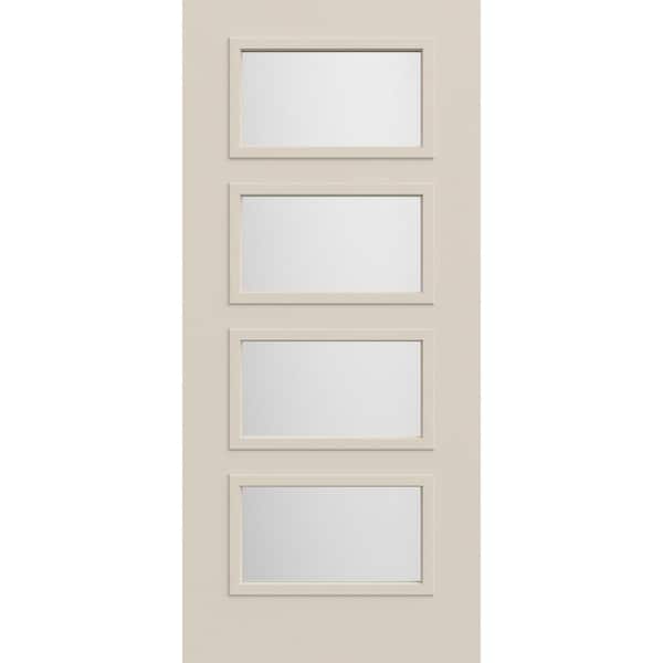 JELD-WEN 36 in x 80 in 4-Lite Equal Right-Hand/Inswing Frosted Glass Primed Steel Front Door Slab