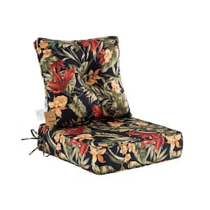 Deep Seat High Back Chair Cushions Outdoor Replacement Patio Seating Cushions,Seat 24"Lx24"Wx6"H, Set of 2,Black Floral