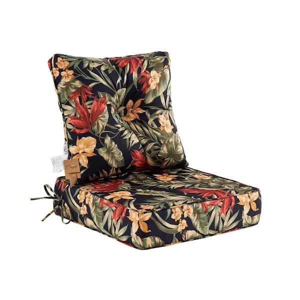 BLISSWALK Deep Seat High Back Chair Cushions Outdoor Replacement Patio Seating Cushions,Seat 24in.L x24 in.Wx 6 in.H,Black Floral