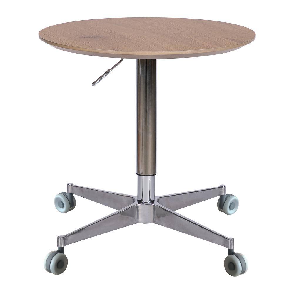 Natural Wood Round Movable Adjustable Outdoor Coffee Table 360° Swivel for
