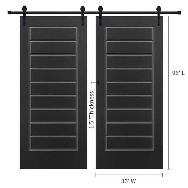 Double Modern Eight Panel 36 in. x 96 in. MDF Black Barn Sliding Door With Hardware kit