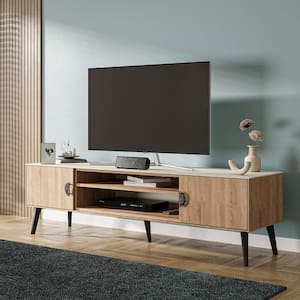 Haley 70.9 in. Natural and Nude Mid-Century Modern TV Stand Fits TV's up to 55 in.