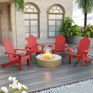 Phillida Red Recycled HIPS Plastic Weather Resistant Reclining Outdoor Adirondack Chair Patio Fire Pit Chair(4pack)