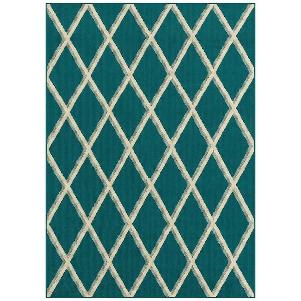 Unbranded Teal Polyester 5 ft. x 7 ft. Geometric Indoor Area Rug