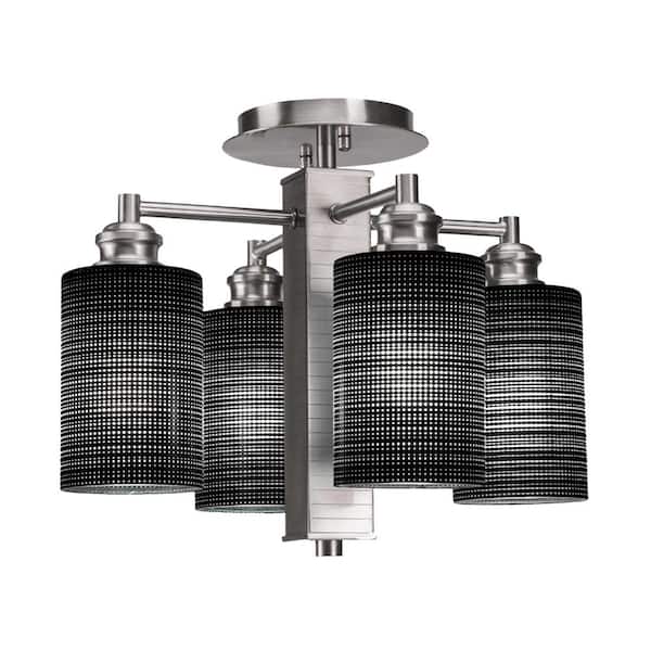 Unbranded Albany 13.75 in. 4-Light Brushed Nickel Semi-Flush Mount with 4 in. Black Matrix Glass Shades No Bulbs Included