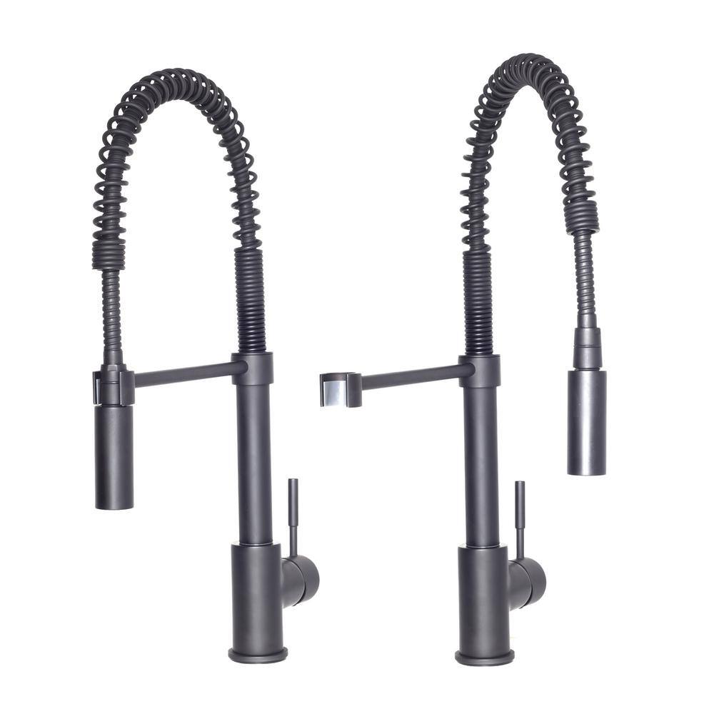 Matte Black Brass Kitchen Faucet with Pull-out Spray