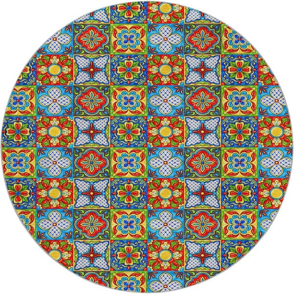 Dream Shag Premium Machine Washable Abstract ADS175 Kaleidoscope 8 ft. x 8 ft. Round Rug