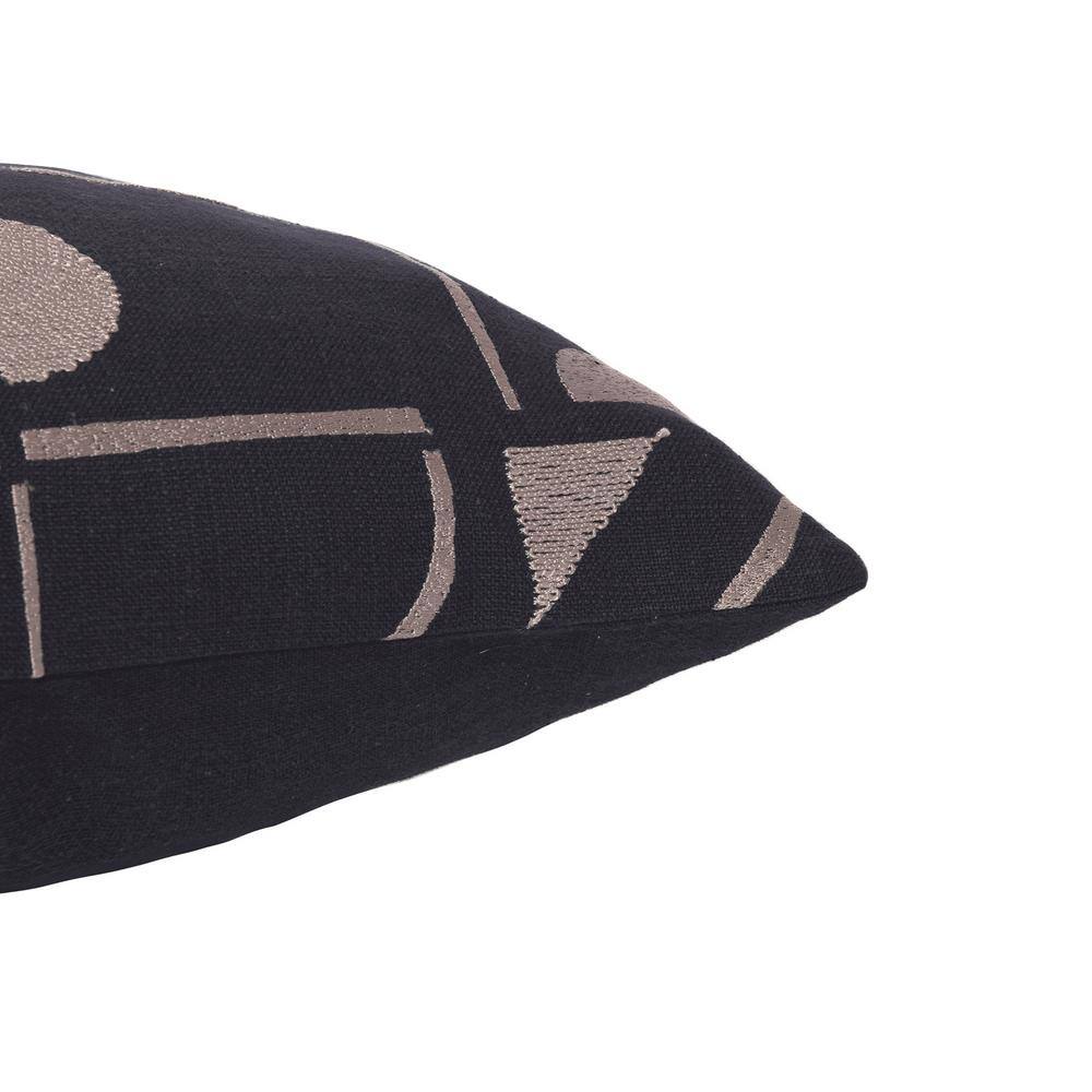 Black and Beige Embroidered Cotton Blend Square Throw Pillow
