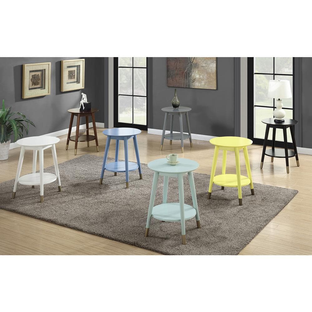 White Solid Rubberwood Round End Table with Bottom Shelf