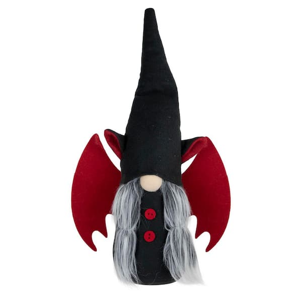 Bat Girl Gnome with Pigtails and Wings Halloween Figure-17"-Black and Red
