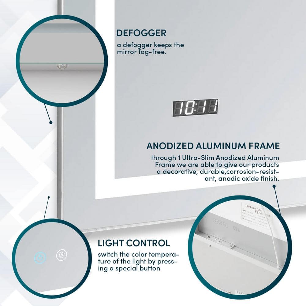Daytona Elegance 30x40 Silver LED Bathroom Vanity Mirror with Anti-Fog and Dimmable Light