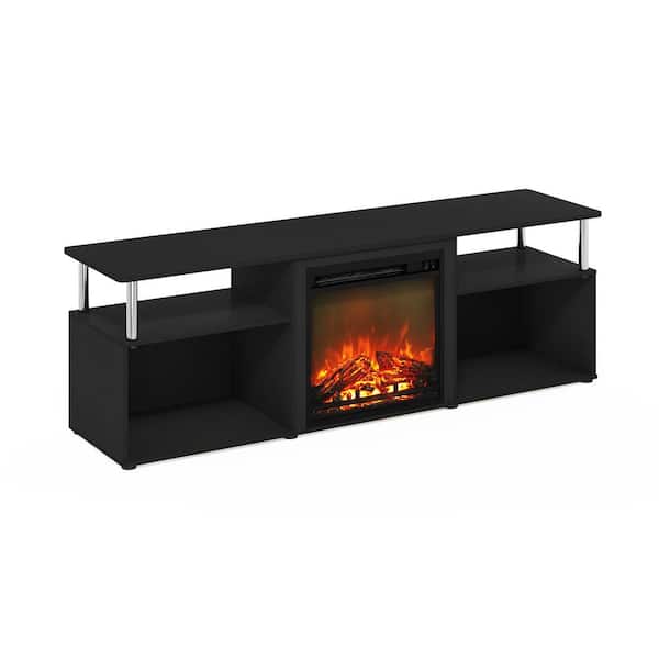 Furinno Jensen Americano/Stainless Steel Open Storage TV Stand Entertainment Center Fits TV's Up to 70 in. with Fireplace