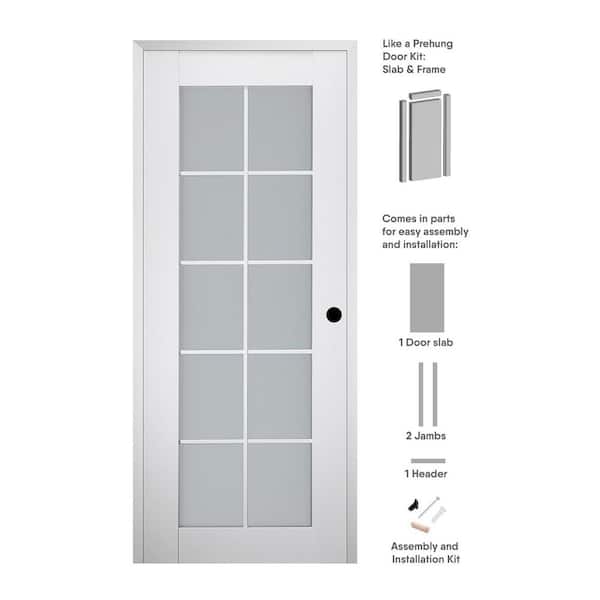 Smart Pro 24 in. x 80 in. Left-Handed 10-Lite Frosted Glass Polar White Wood Composite Single Prehung Interior Door