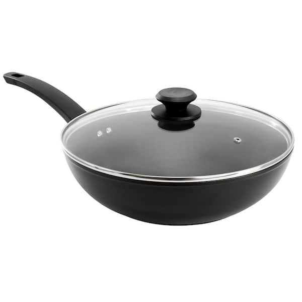 Oster Connelly 12 in. Textured Nonstick Aluminum Wok with Lid in Black