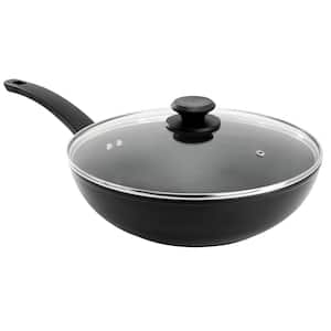 Connelly 12 in. Textured Nonstick Aluminum Wok with Lid in Black