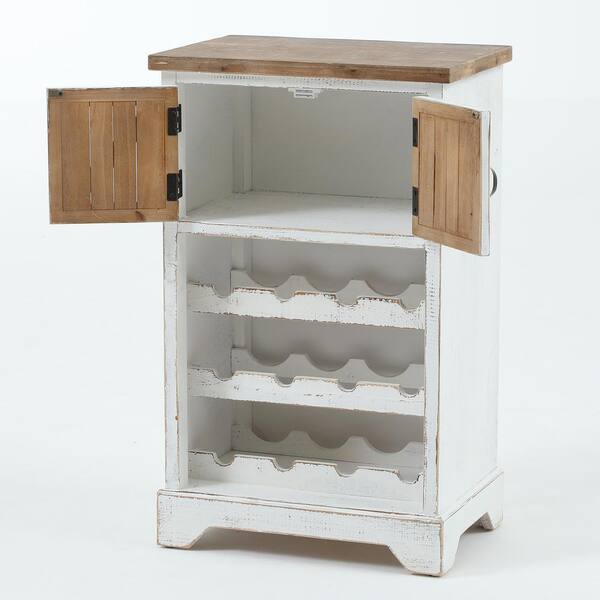 Luxenhome White And Natural Wood Wine, White Wood Wine Cabinet