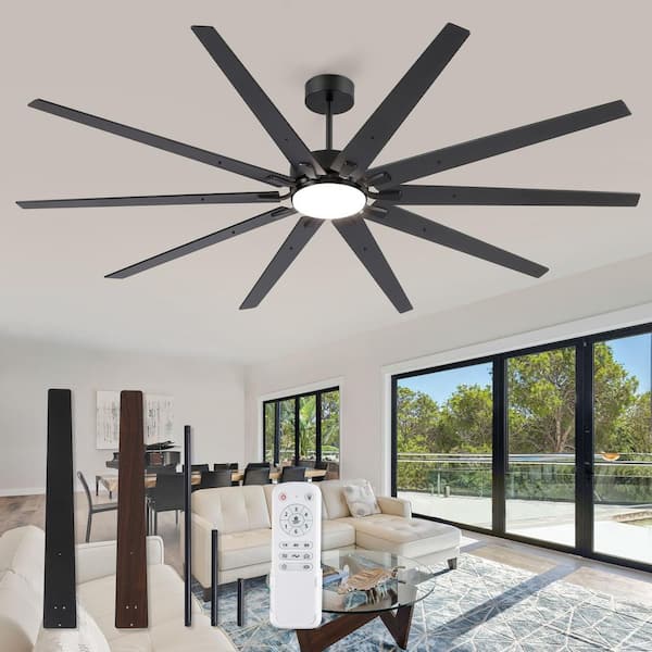 92 in. Indoor Black 3-Colors LED 6-Speed Industrial Ceiling Fan with Dual-Color Blades and Light Kit and Remote Control