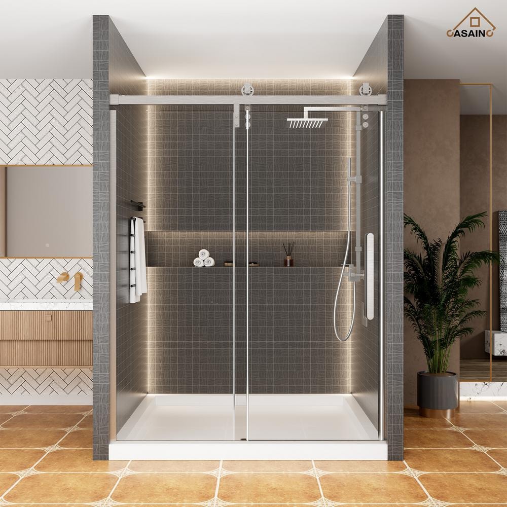 60'' Brushed Nickel Frameless Sliding Shower Door with Clear Glass