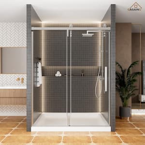 59.6-60.6 in. W x 76 in. H Frameless Glass Shower Door in Brushed Nickel with Glass Certified by SGCC