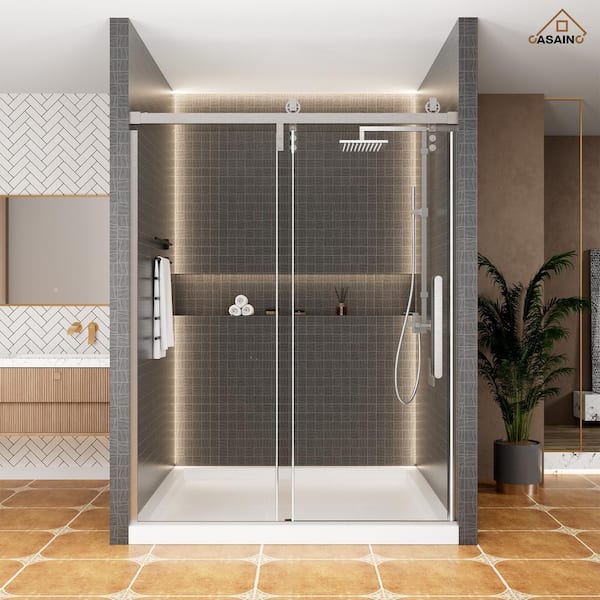59.6-60.6 in. W x 76 in. H Framed Sliding Shower Door in Brushed Nickel with Tempered Clear Glass Certified by SGCC