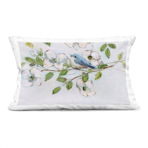 Bluebird on Dogwood Branch Blue Abstract Polyester 14 in. x 20 in. Throw Pillow