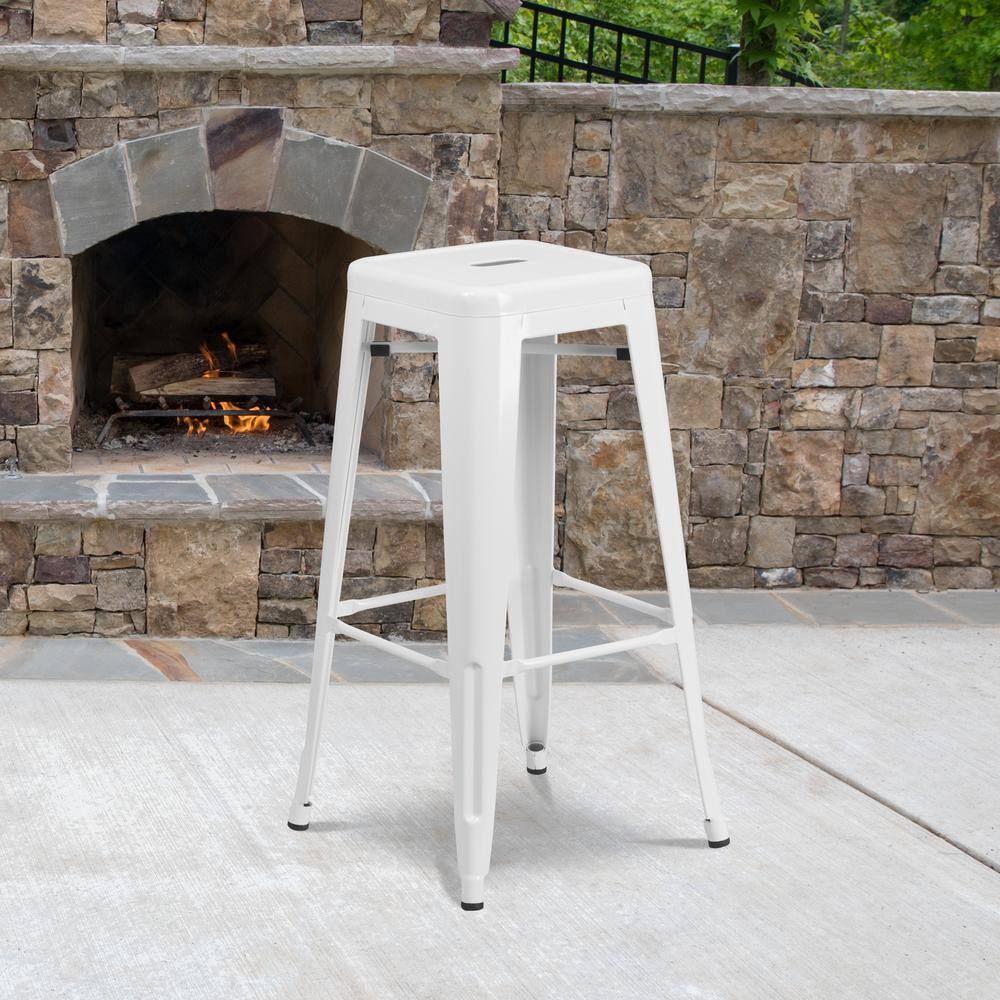 Modern Industrial 30" White Galvanized Steel Barstool