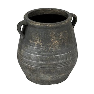 13 in. W x 13.8 in. H Washed Gray Terracotta Clay Decorative Pots