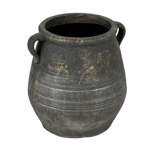 13 in. W x 13.8 in. H Washed Gray Terracotta Clay Decorative Pots
